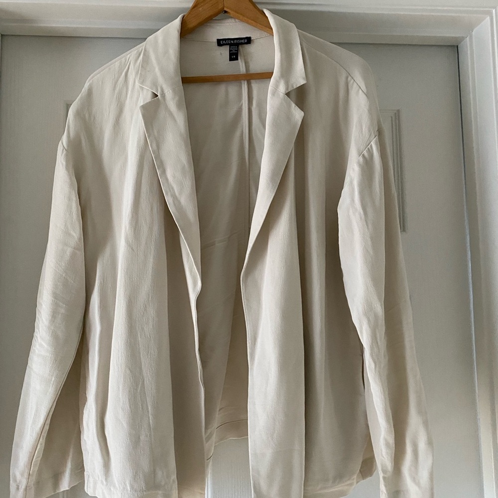 EILEEN FISHER Tencel Open Front Blazer – Size Large – Soft Neutral Beige